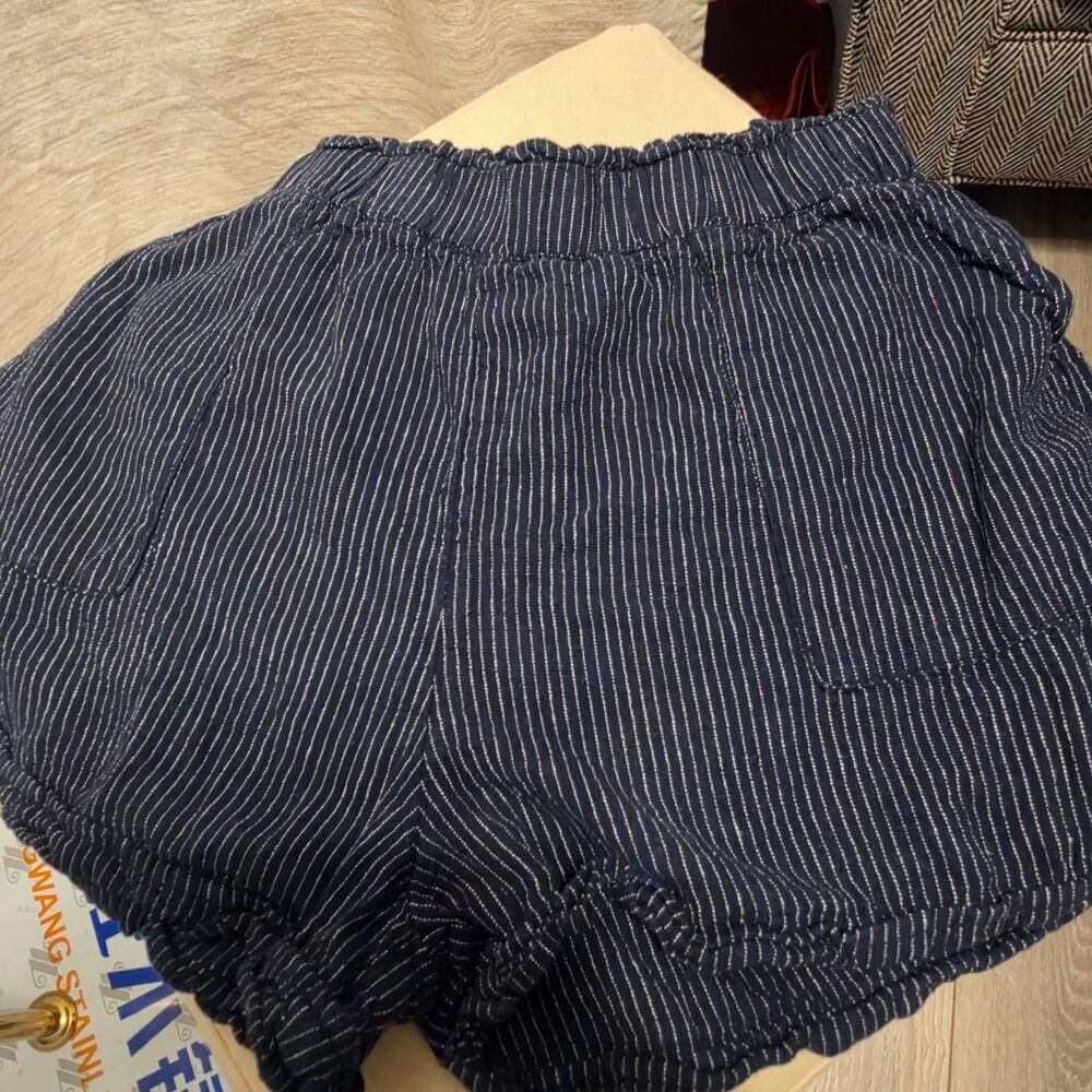 Women's Navy Striped Elastic Waist pull on shorts